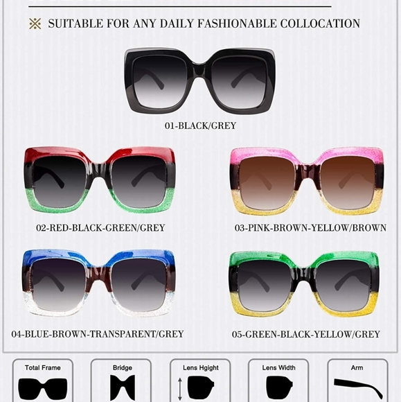 Square glitter Colorblock 😎 Sunglasses - Picture 5 of 8